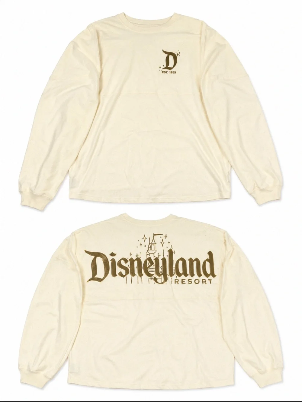 Disney Cream Long Sleeve Spirit Jersey with Gold Disneyland Logo - Picture 1 of 6